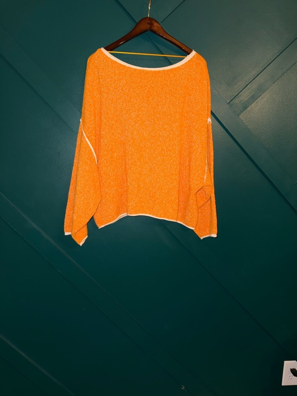 Free People Cropped Orange Bouclé Pullover with White Trim - Picture 4 of 9